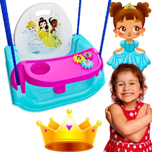 Balanço infantil 2 em 1 com cinto mesinha de atividades cadeirinha bebe para 1 ano criança 12 meses presente menina cor princesa grupobsrm