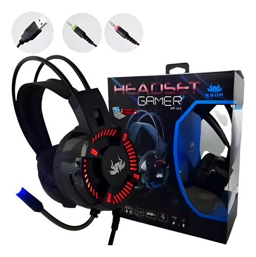 Fone De Ouvido Headset Jogos Gamer 7.1 P2 Led P/ Pc Notbooks Cor Preto