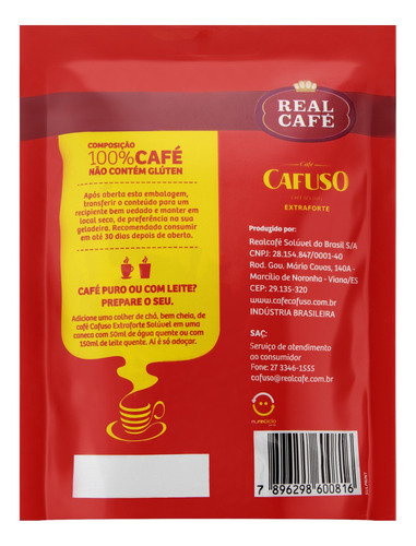 Café instantâneo Cafuso Solúvel em pó extraforte sem glúten sachê 50 g