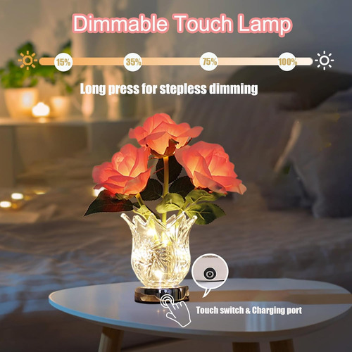 Lámpara De Mesa De Flores De Rosas, Lámpara Led De Mesa De N