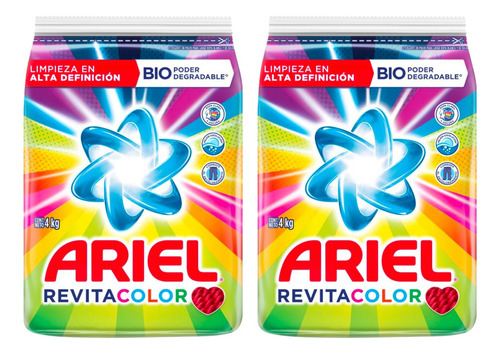 2 Pack Ariel Detergente En Polvo Ropa Revitacolor 4 Kg