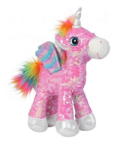 Peluche Con Lentejuelas Unicornio Rosa 27cm Juguete Niñas