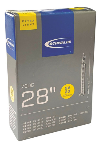 Câmara De Ar Schwalbe Ultra Leve Sv20 700x28 60mm Speed Tipo Da Válvula Presta