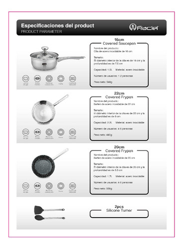Batería Cocina 12p Acero Inoxidable Inducción Sienna Fraciel
