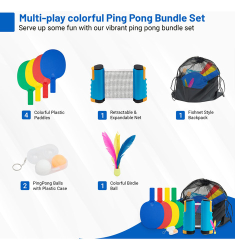 Juego De 4 Paletas De Ping Pong Con Red Y 2 Pelotas Varía