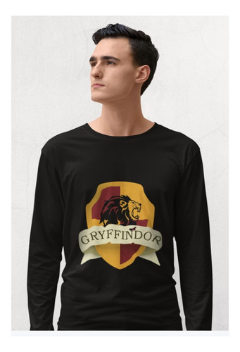 Polera Larga Harry Potter Escudo Griffindor Leon Estampado