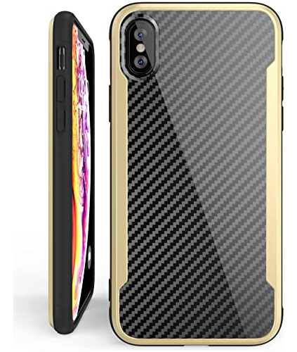 Funda Para iPhone XS Max Dorado Carbon Fiber-02