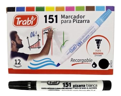 Marcadores Trabi 151 Pizarra Recargables X 12 Unidades 