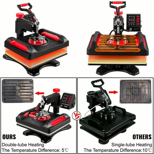 Vevor Máquina De Prensa De Calor 38x30cm 800w 5 En 1 Plancha Color Negro y Rojo