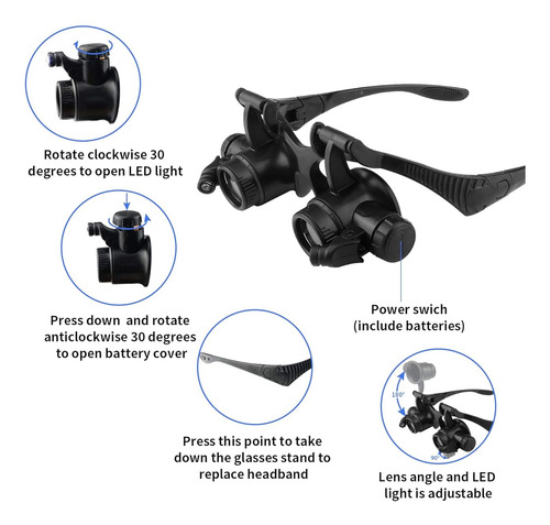Lupa Para Reparacion De Relojes Con Luz Led 8 Lentes