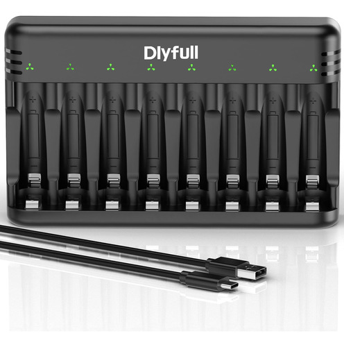 Dlyfull Cargador De Bateria Aa Aaa De 8 Bahias Con Carga Usb