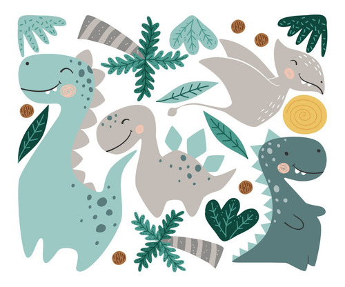 Imagen 2 de 3 de Vinilo Decorativo Infantil Dinosaurios Animales Selva