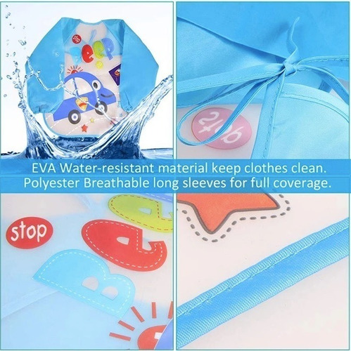 Imagen 9 de 9 de Babero Delantal Bebés Y Niños De Manga Larga Impermeable
