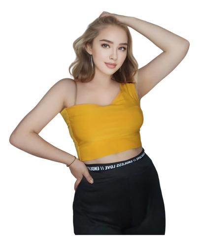 Crop Top Un Hombro Con Doble Tela Al Frente 