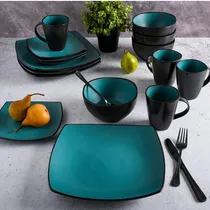 Comprar Juego De Vajilla Gibson Rojo\u002Fnegro 16 Piezas 4 Personas Color Verde