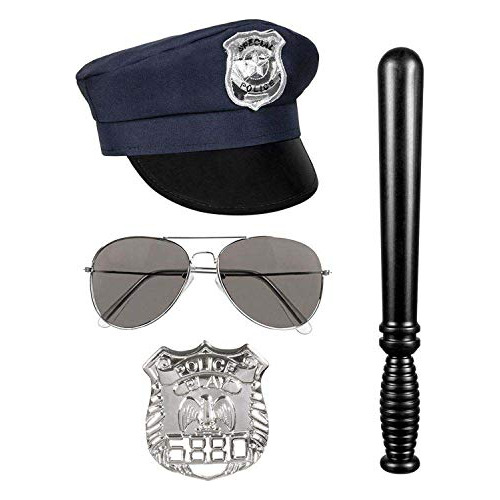 Set Policía Disfraz 4pcs Gorro Palo Lentes Placa Ltf Shop 