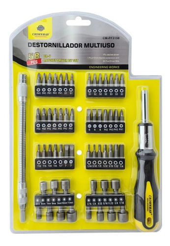 Kit Juego Destornillador Chicharra Puntas Multiuso 58 Piezas