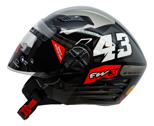 Capacete Moto Fw3 Aberto Grafite Modelo 43 Óculos 56 58 60