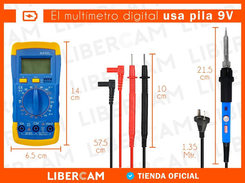 Imagen 4 de 10 de Kit Set Soldador Tester Cautin Multimetro Estaño 21 Piezas