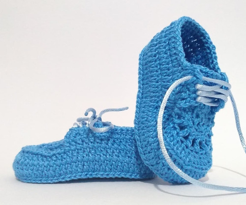 A412 Sapatinho De Croche Bebe Masculino Azul Cadarco Menino