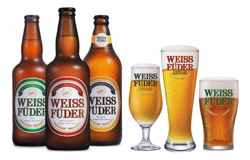 Combo Cerveja Artesanal Weiss Füder  3 Garrafas + 3 Copos
