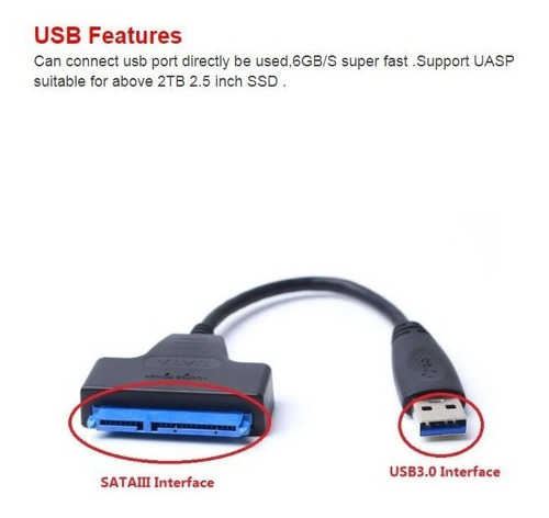 Cable Convertidor Usb 3.0- A- Sata Disco 2.5 Ssd-hd 50cm