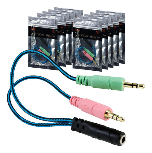 Paquete 10 Cable Divisor Micrófono Audífonos 3.5mm Auxiliar