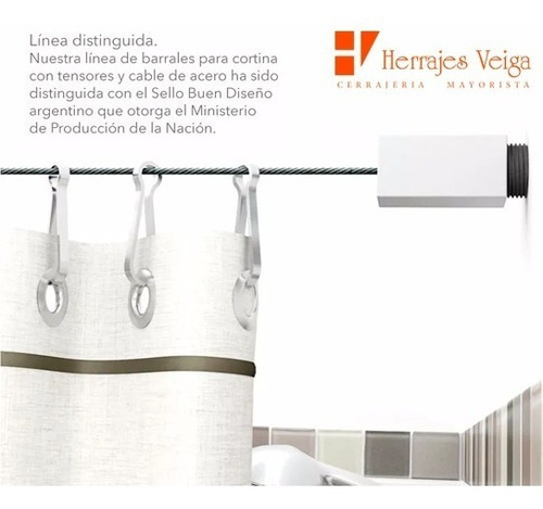 Imagen 3 de 7 de Tensor Para Cortina De Baño Tensocable Berlín Mate Veiga