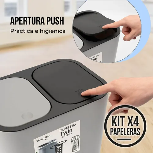 Kit: 4 Papeleras De Basura Doble Compartimiento Sistema Push