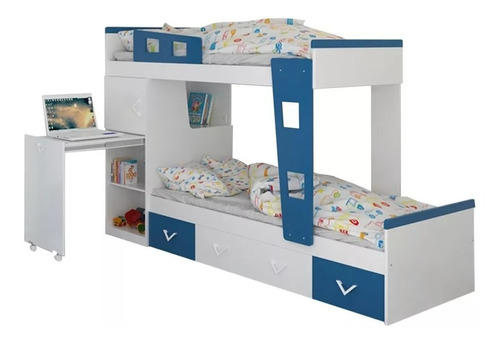 Cama Cucheta Juvenil C/ Escalera Modulo Escritorio Baul