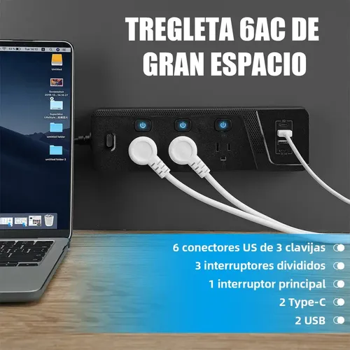Regleta Eléctrica De 6 Enchufes Con Interruptor Y Cable De 1,5m Color