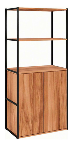 Estante Shelf 2 Pt Nogal Sevilha E Preta 139 Cm Cor marrom médio