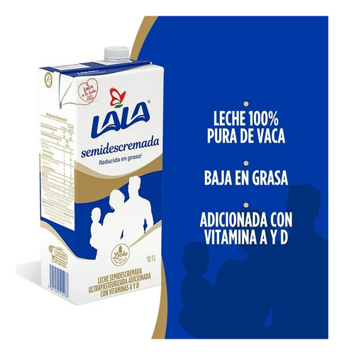 Leche Lala Semidescremada 12 Pzs. 1 L. C/u (2 Cajas)