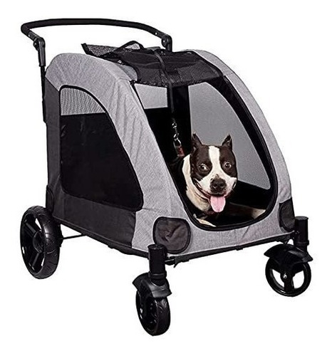 Carro De Transporte Para Mascota Grande Hasta 50kg Pleg Gris