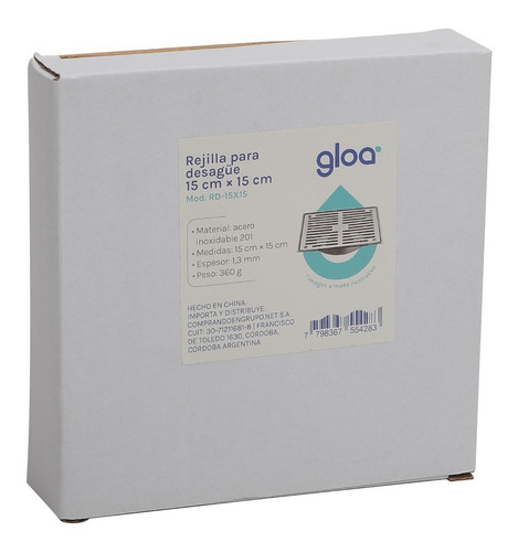 Imagen 3 de 4 de Rejilla Para Desagüe Cuadrada 15cm Acero Inoxidable Gloa
