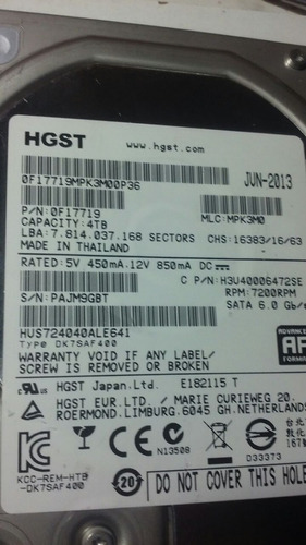 Placa Logica Hgst 4tb Hus724040ale641