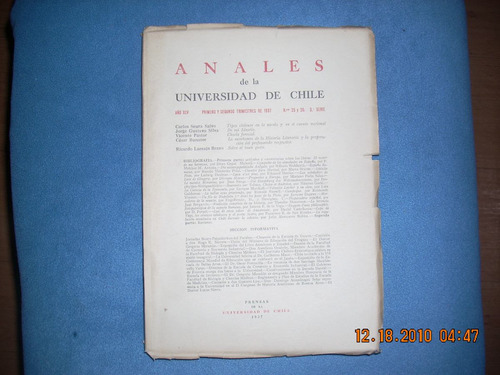 Anales De La Universidad De Chile. N°s 25 Y 26 De 1937.