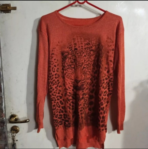 Sweater Finito Lurex Larguito Naranja Con Puma Va M