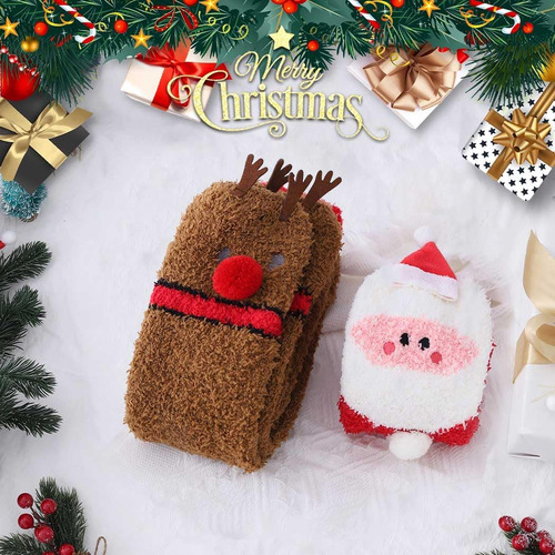 Campsis Christmas Fuzzy Sock Fluffy Over The Knee Socks X...