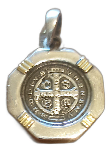 Medalla Con El San Benito De Plata 925 Y Oro 18k 1.5cm