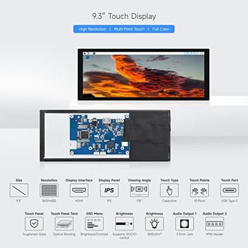 Pantalla Táctil Capacitiva Waveshare De 9,3 Pulgadas, Resolu