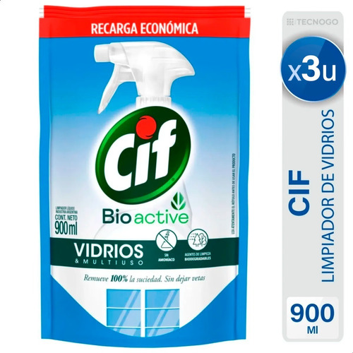 Limpiador Cif Bioactive Vidrios Y Multiuso Doypack X3