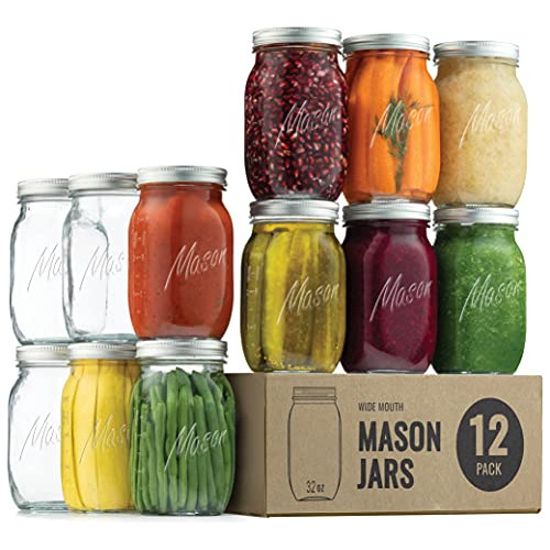 Paksh Novelty Mason Jars 32 Oz - Paquete De 12 Frascos De Vi