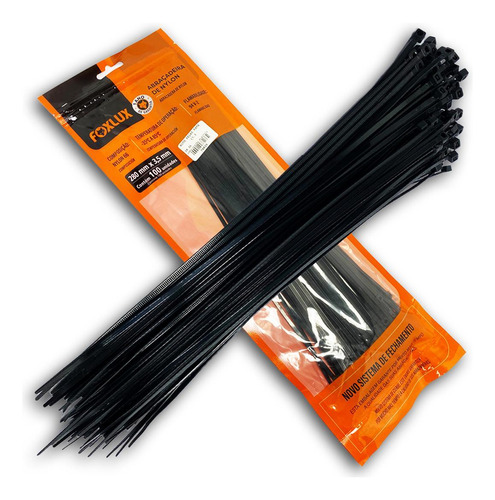 Kit 100 Abraçadeiras De Nylon Preta Foxlux 28cm X 3,5mm