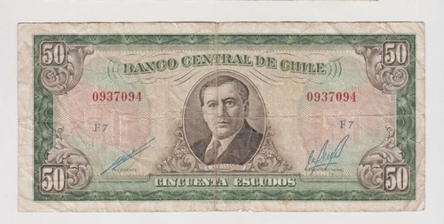 Billete Chile 50 Escudos Cano Molina F7 Década 1970´s (c85)