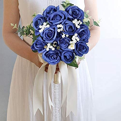 12 Rosas De Seda Artificiales Con Tallo Largo - Azul