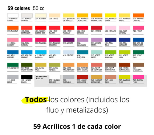 Pinturas Acrílicas Eq Arte Set 59 X 50cc