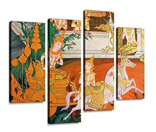 Obra Maestra De Pintura Tailandesa Tradicional En Lienzo - D