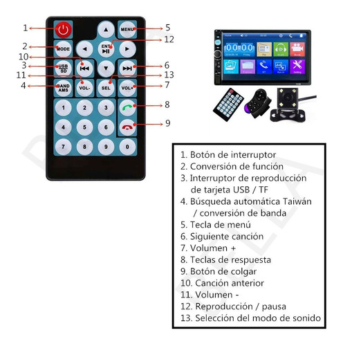 Imagen 9 de 9 de Estéreo De Coche Pantalla Táctil 7 Bluetooth Camara Reversa