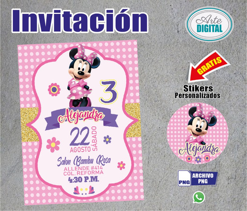 Invitación Digital Minie Mouse Rosa Enviar Whatsapp Redes
